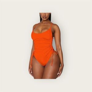 Viottiset Vibrant Orange Ruched High Cut One Piece Tummy Control Swimsuit